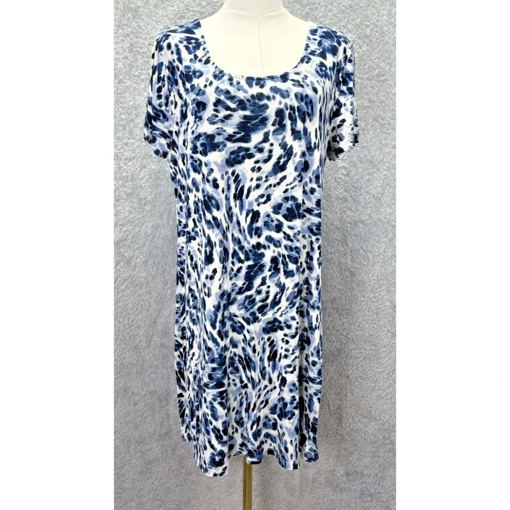 Soma Cool Nights Womens M Sleep Dress Blue Animal Print Short Sleeve Lounge